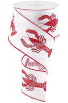 2.5" Crawfish On Royal Ribbon: White (10 Yards) - Michelle's aDOORable Creations - Wired Edge Ribbon