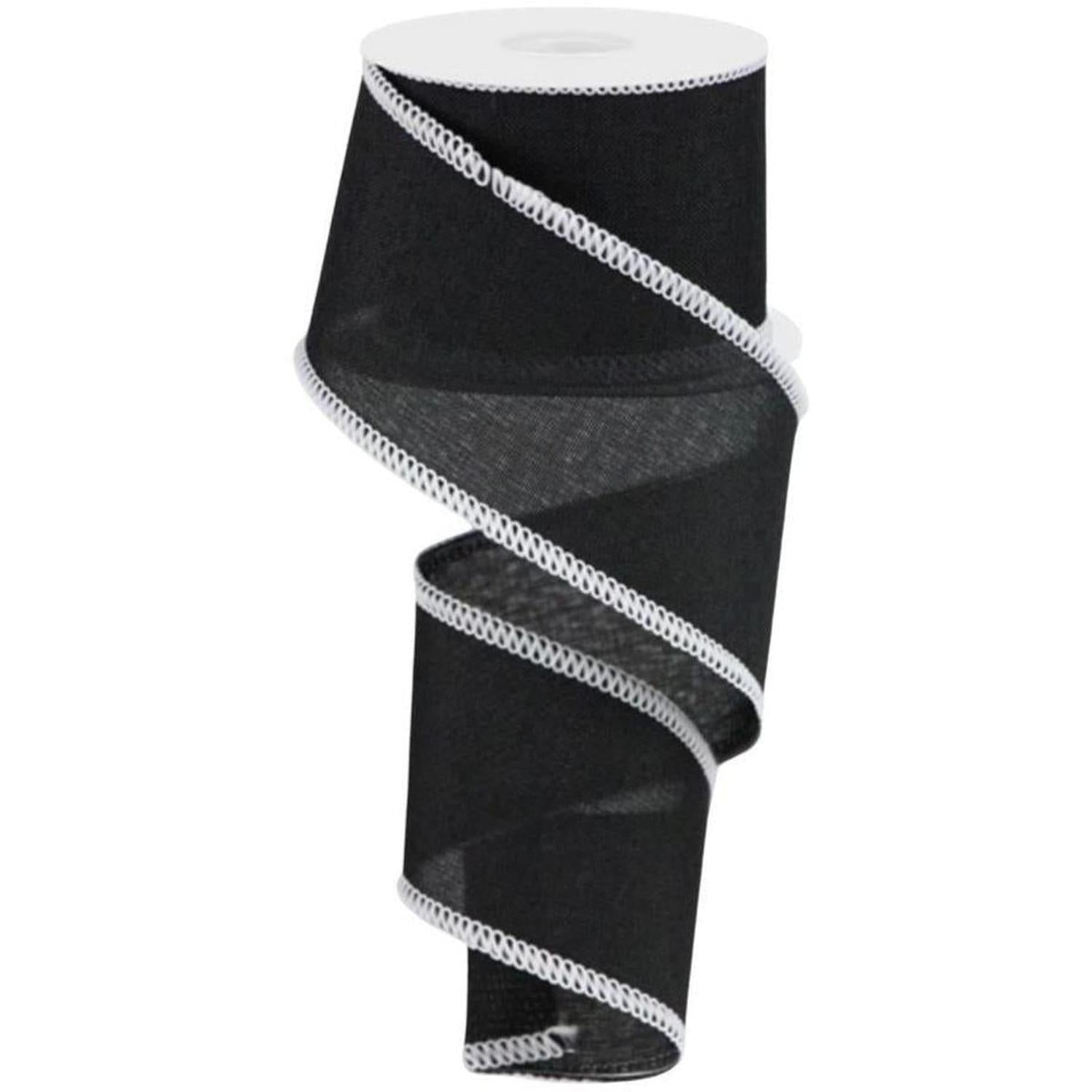 2.5" Cross Royal Stitch Ribbon: Black & White (10 Yards)