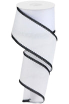 2.5" Cross Royal Stitch Ribbon: White & Black (10 Yards) - Michelle's aDOORable Creations - Wired Edge Ribbon
