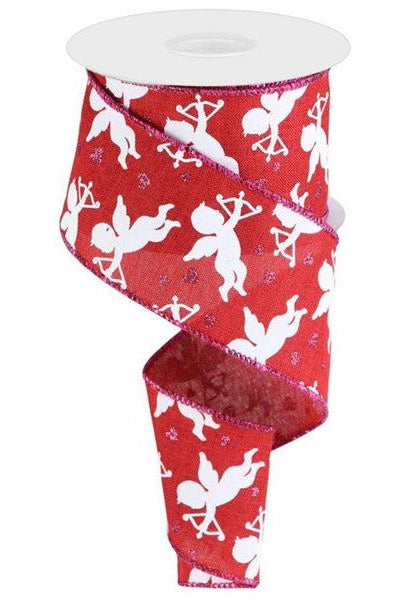 2.5" Cupid on Royal Ribbon: Dark Red (10 Yard) - Michelle's aDOORable Creations - Wired Edge Ribbon