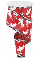 2.5" Cupid on Royal Stripe Ribbon: Dark Red (10 Yard) - Michelle's aDOORable Creations - Wired Edge Ribbon