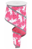 2.5" Cupid on Royal Stripe Ribbon: Hot Pink (10 Yard) - Michelle's aDOORable Creations - Wired Edge Ribbon