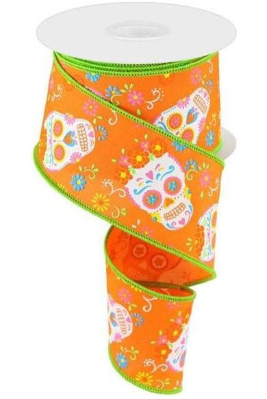 Shop For 2.5" Day of the Dead Ribbon: Orange (10 Yards) RGC166420