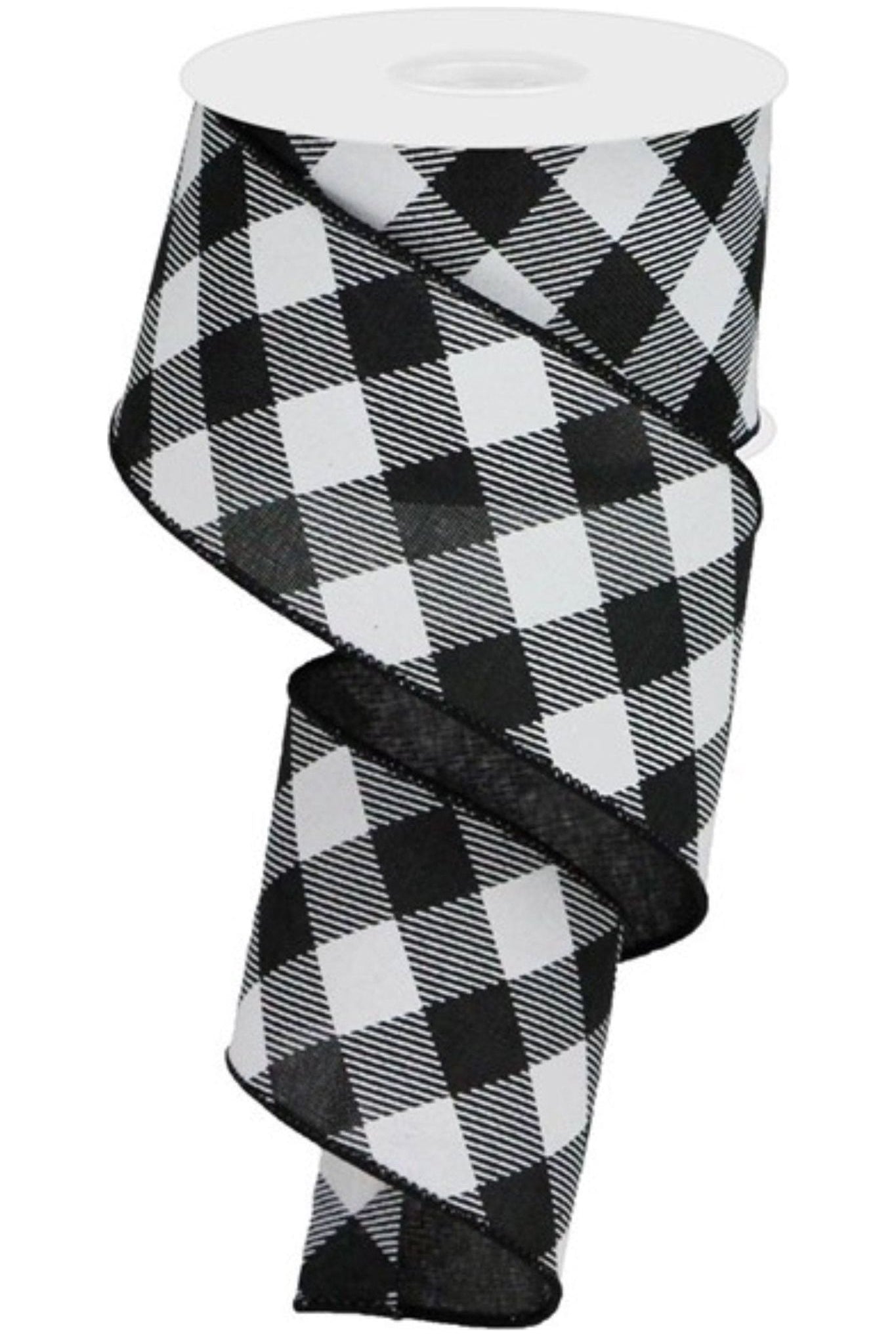 Shop For 2.5" Diagonal Check On Royal Ribbon: Black & White (10 Yards) RGA126502