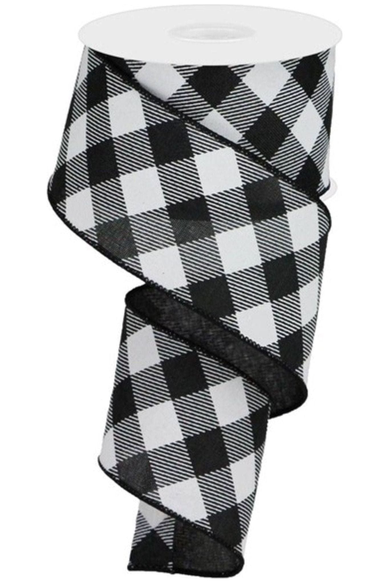 Shop For 2.5" Diagonal Check On Royal Ribbon: Black & White (10 Yards) at Michelle's aDOORable Creations