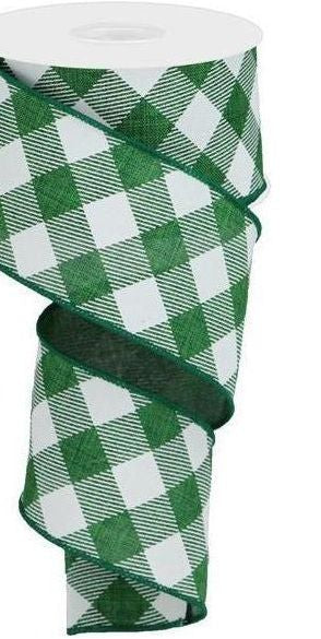 2.5" Diagonal Check On Royal Ribbon: Emerald Green (10 Yards) - Michelle's aDOORable Creations - Wired Edge Ribbon