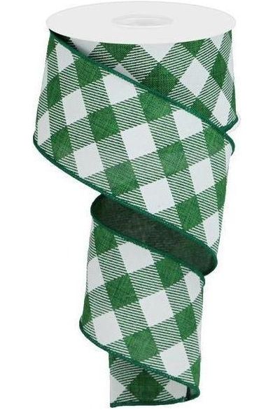 2.5" Diagonal Check On Royal Ribbon: Emerald Green (10 Yards) - Michelle's aDOORable Creations - Wired Edge Ribbon