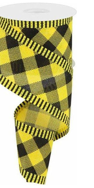 2.5" Diagonal Check on Royal Stripe Ribbon: Sun Yellow (10 Yards) - Michelle's aDOORable Creations - Wired Edge Ribbon