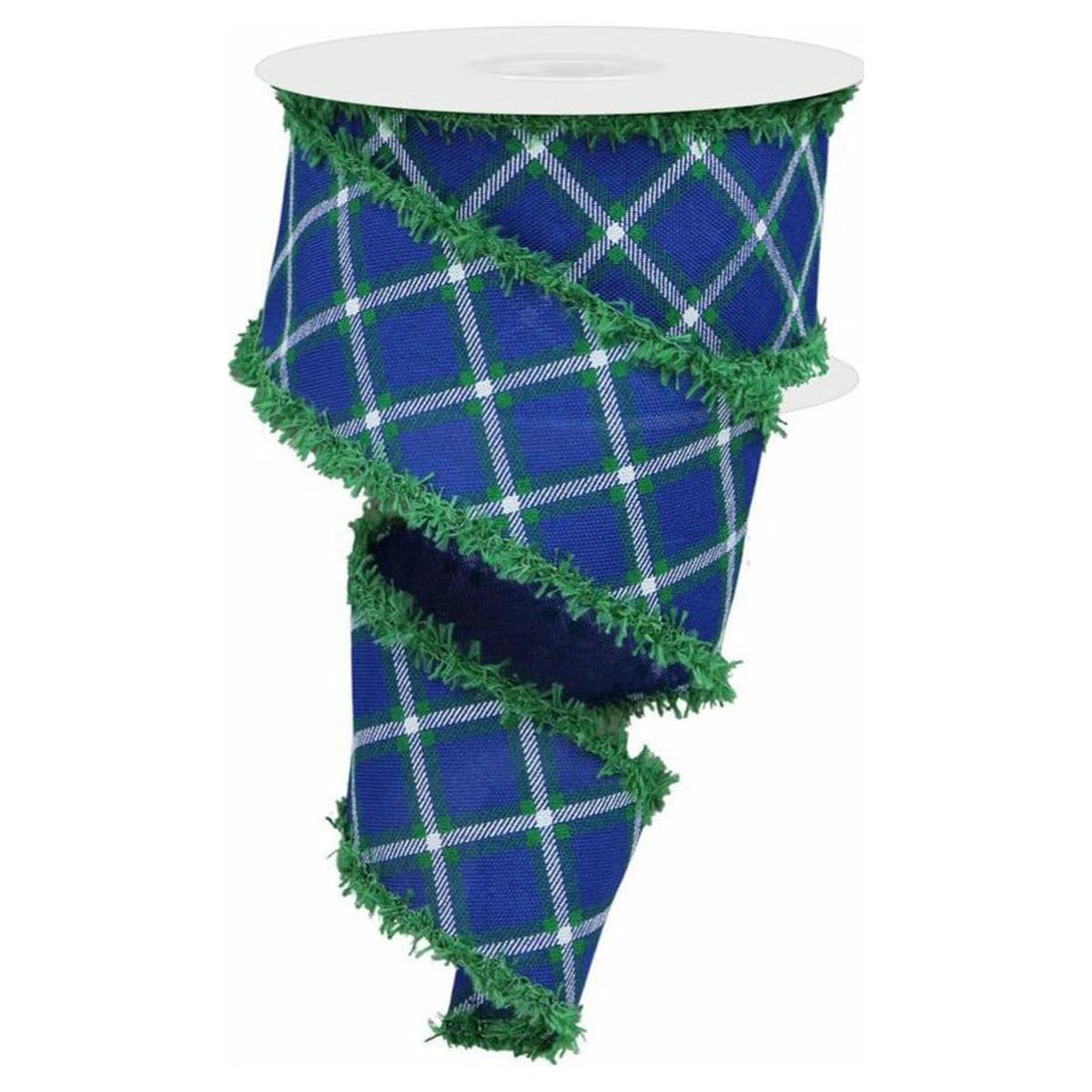 Shop For 2.5" Diagonal Dash Check Drift Ribbon: Royal Blue (10 Yards) at Michelle's aDOORable Creations