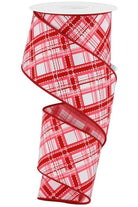 2.5" Diagonal Dash Plaid: Pink/Red (10 Yard) - Michelle's aDOORable Creations - Wired Edge Ribbon