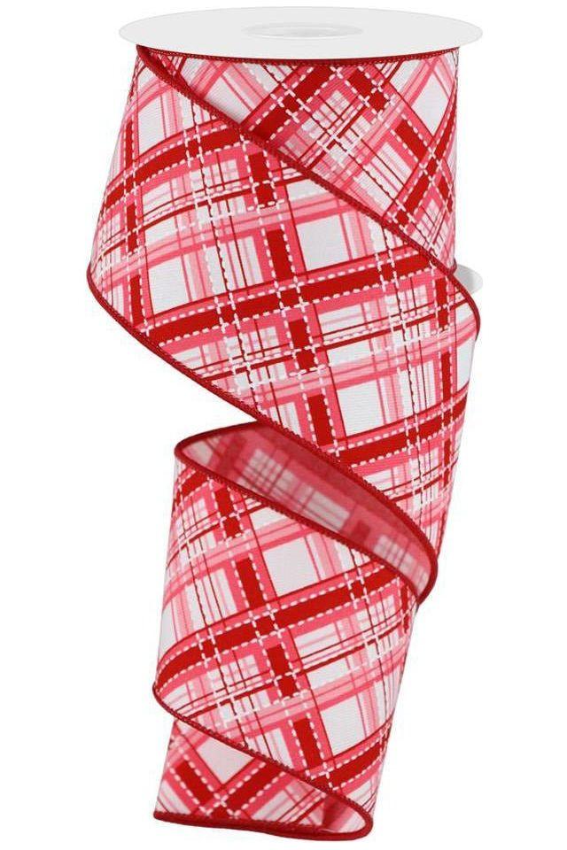 Shop For 2.5" Diagonal Dash Plaid: Pink/Red (10 Yard) at Michelle's aDOORable Creations