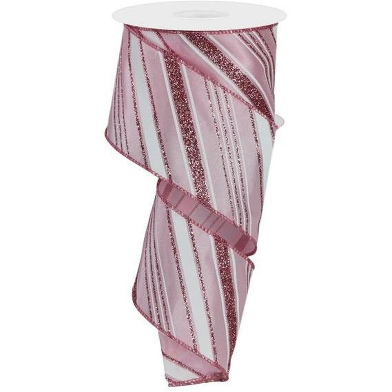 2.5" Diagonal Line Glitter Ribbon: Pink (10 Yards)