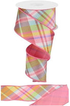 2.5" Diagonal Plaid Fused Ribbon: Light Pink (10 Yards) - Michelle's aDOORable Creations - Wired Edge Ribbon