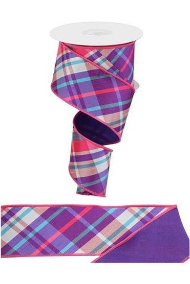 2.5" Diagonal Plaid Fused Ribbon: Purple (10 Yards) - Michelle's aDOORable Creations - Wired Edge Ribbon