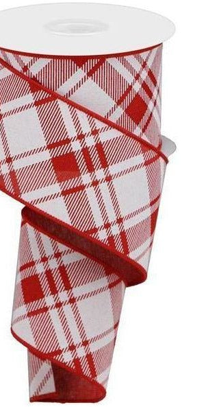 2.5" Diagonal Stripe and Check Ribbon: Red (10 Yards) - Michelle's aDOORable Creations - Wired Edge Ribbon