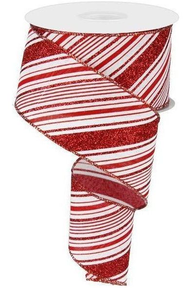 2.5" Diagonal Stripes Ribbon: Red (10 Yards) - Michelle's aDOORable Creations - Wired Edge Ribbon