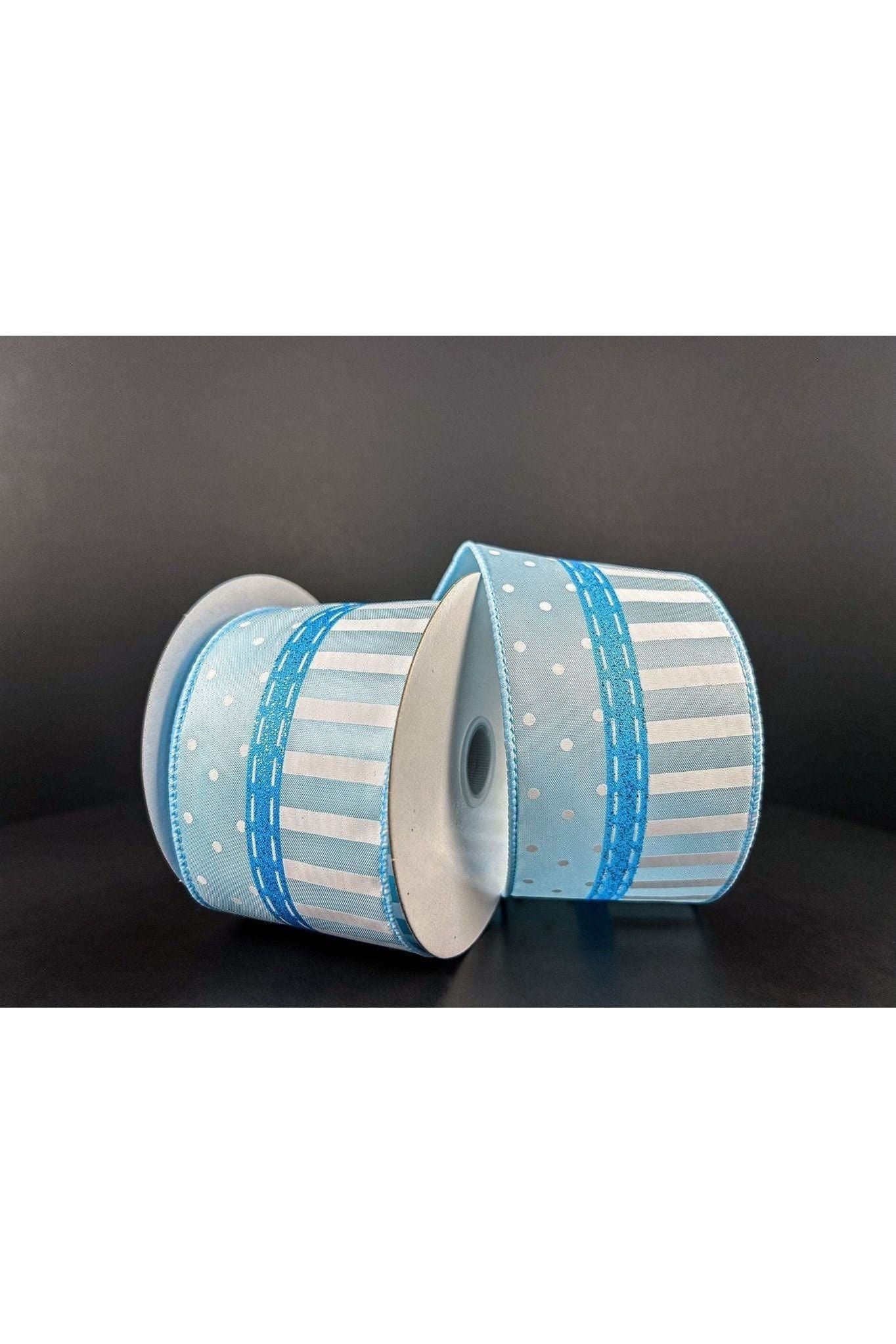 Shop For 2.5" Dots and Stripes Whimsy Ribbon: Blue & White (10 Yards) at Michelle's aDOORable Creations