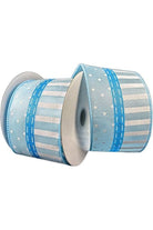 2.5" Dots and Stripes Whimsy Ribbon: Blue & White (10 Yards) - Michelle's aDOORable Creations - Wired Edge Ribbon