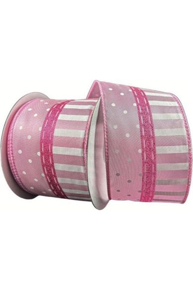 Shop For 2.5" Dots and Stripes Whimsy Ribbon: Pink & White (10 Yards) at Michelle's aDOORable Creations