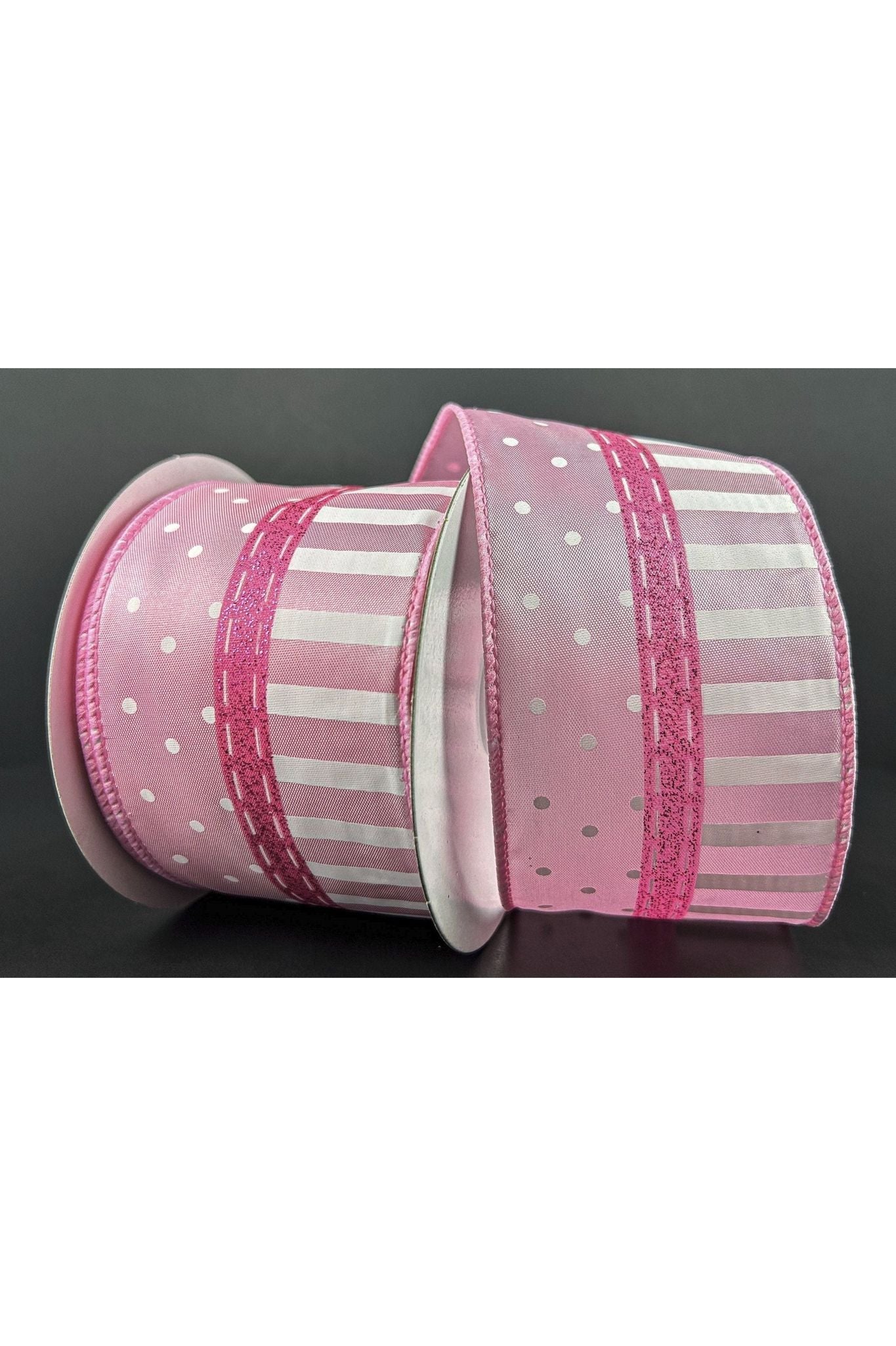 Shop For 2.5" Dots and Stripes Whimsy Ribbon: Pink & White (10 Yards) at Michelle's aDOORable Creations