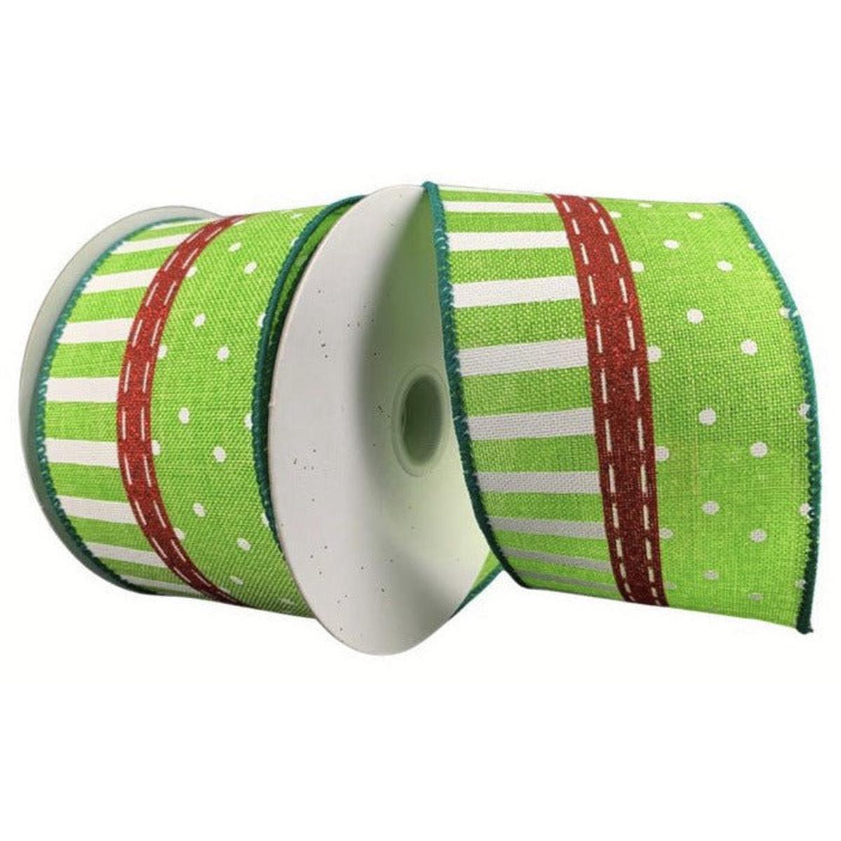 Shop For 2.5" Dots and Stripes Whimsy Ribbon: Red, Green & White (10 Yards) at Michelle's aDOORable Creations