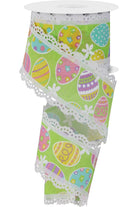 2.5" Easter Egg Lace Ribbon: Green (10 Yards) - Michelle's aDOORable Creations - Wired Edge Ribbon