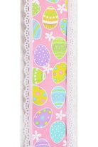 2.5" Easter Egg Lace Ribbon: Light Pink (10 Yards) - Michelle's aDOORable Creations - Wired Edge Ribbon