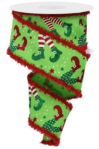 2.5" Elf Legs Tinsel Edge Ribbon: Lime Green (10 Yards) - Michelle's aDOORable Creations - Wired Edge Ribbon