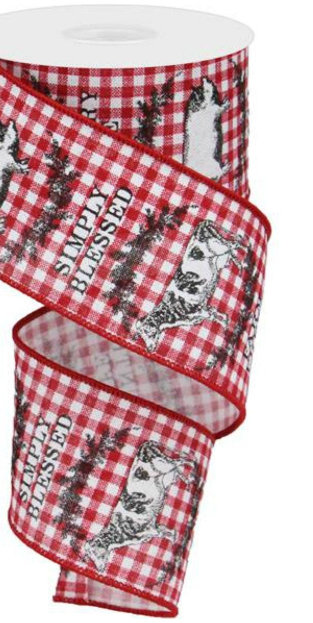 2.5" Farmhouse Animals Ribbon: Red Gingham Check (10 Yards) - Michelle's aDOORable Creations - Wired Edge Ribbon