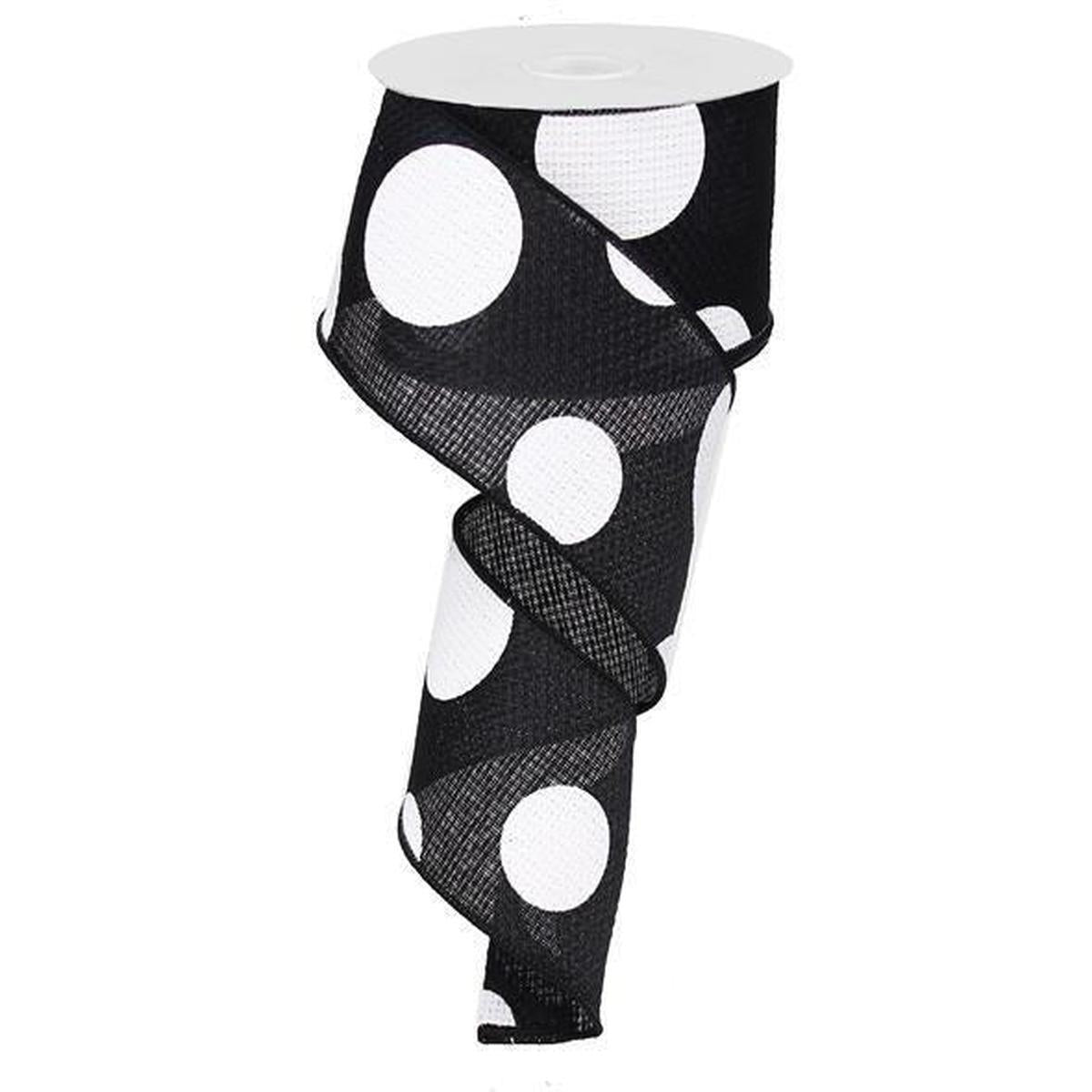 Shop For 2.5" Faux Burlap Giant Polka Dot Ribbon: Black & White (10 Yards) at Michelle's aDOORable Creations
