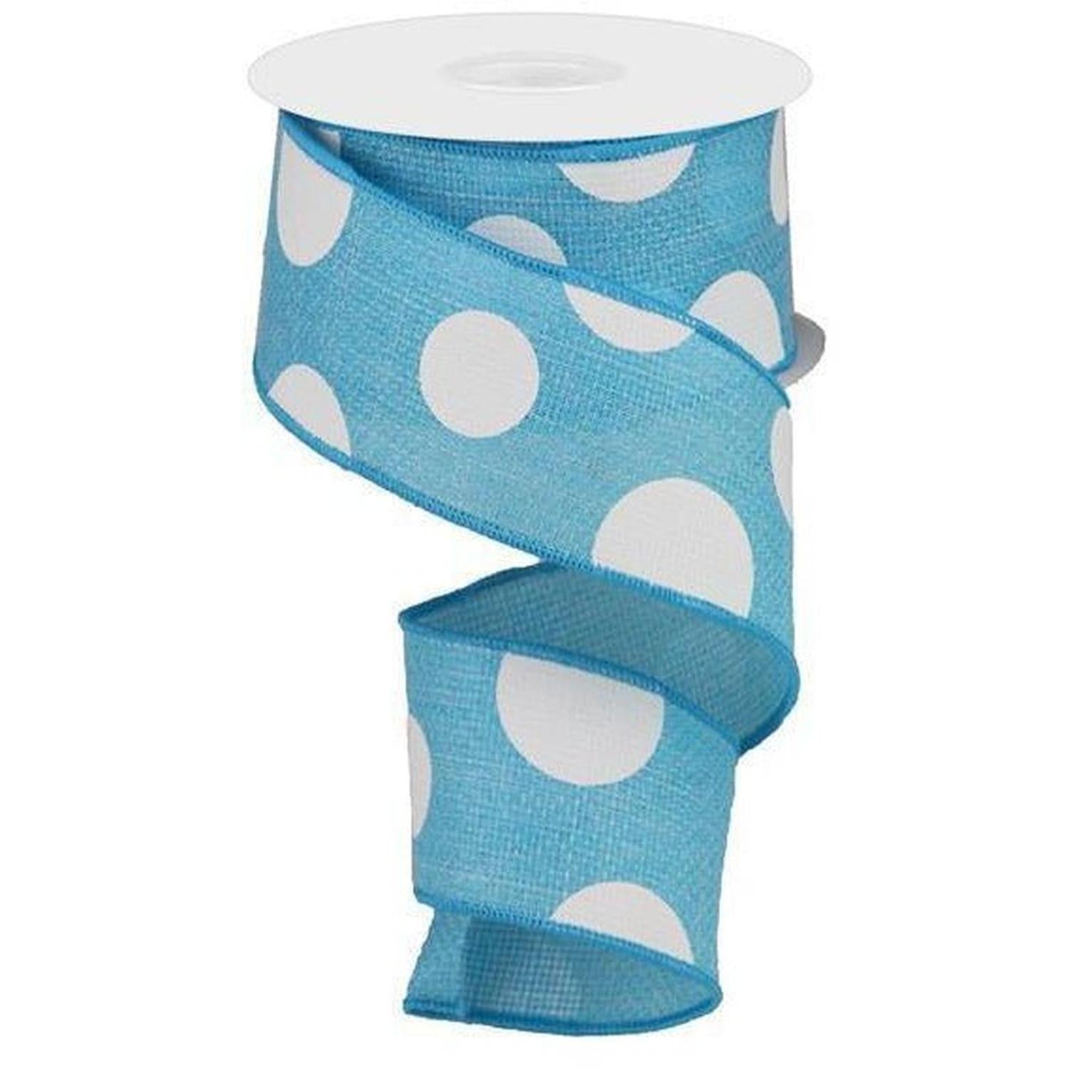 2.5" Faux Burlap Giant Polka Dot Ribbon: Light Blue & White (10 Yards)