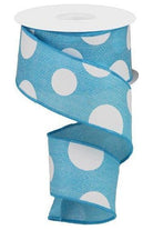 2.5" Faux Burlap Giant Polka Dot Ribbon: Light Blue & White (10 Yards) - Michelle's aDOORable Creations - Wired Edge Ribbon