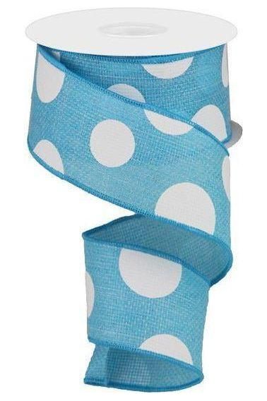 Shop For 2.5" Faux Burlap Giant Polka Dot Ribbon: Light Blue & White (10 Yards) at Michelle's aDOORable Creations