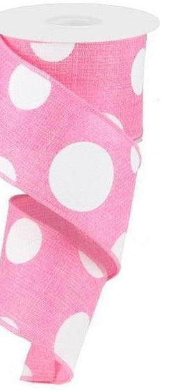 2.5" Faux Burlap Giant Polka Dot Ribbon: Light Pink & White (10 Yards) - Michelle's aDOORable Creations - Wired Edge Ribbon