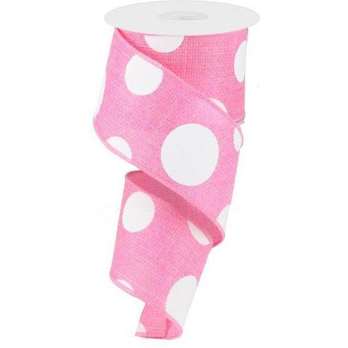 Shop For 2.5" Faux Burlap Giant Polka Dot Ribbon: Light Pink & White (10 Yards) at Michelle's aDOORable Creations
