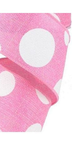 2.5" Faux Burlap Giant Polka Dot Ribbon: Light Pink & White (10 Yards) - Michelle's aDOORable Creations - Wired Edge Ribbon