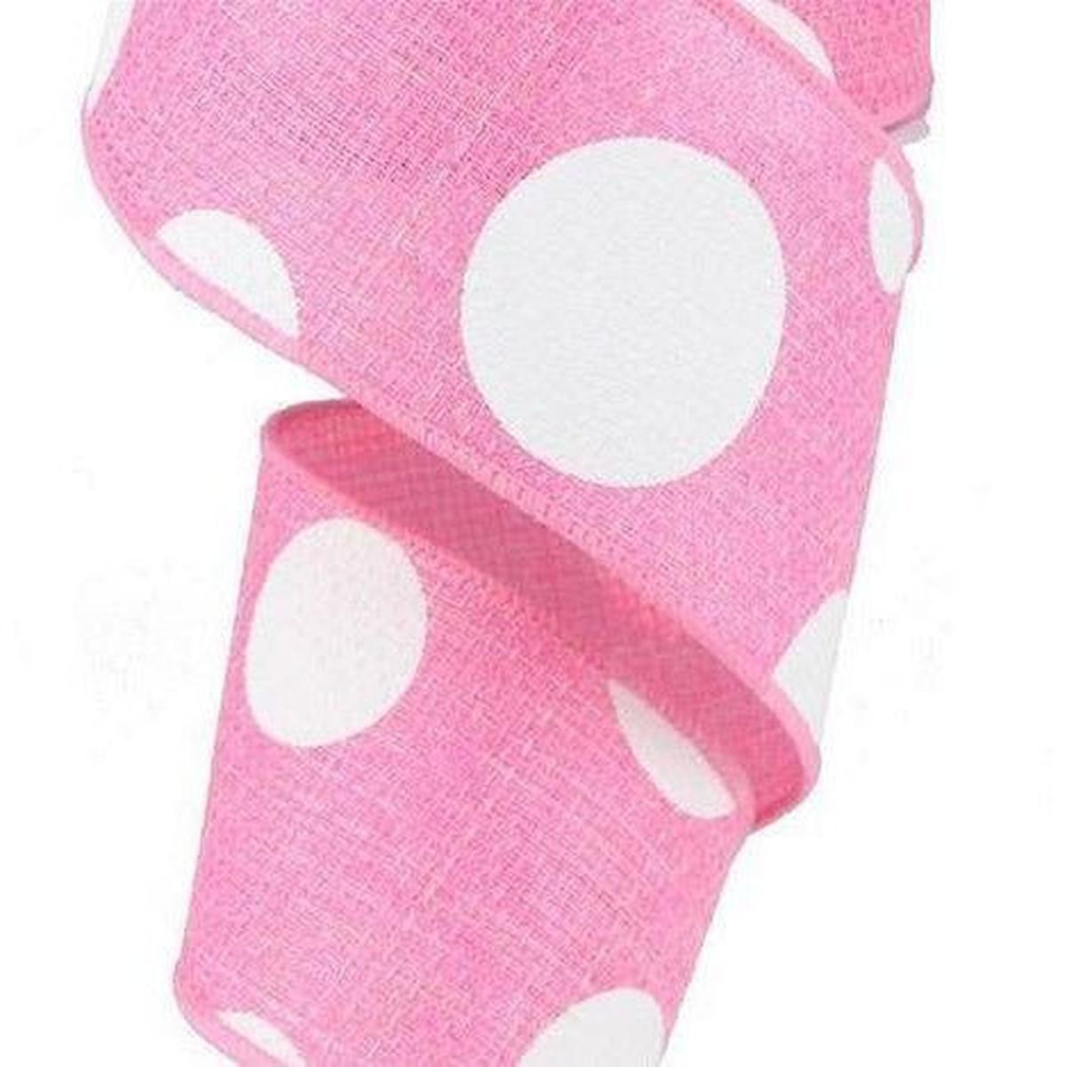 Shop For 2.5" Faux Burlap Giant Polka Dot Ribbon: Light Pink & White (10 Yards) at Michelle's aDOORable Creations