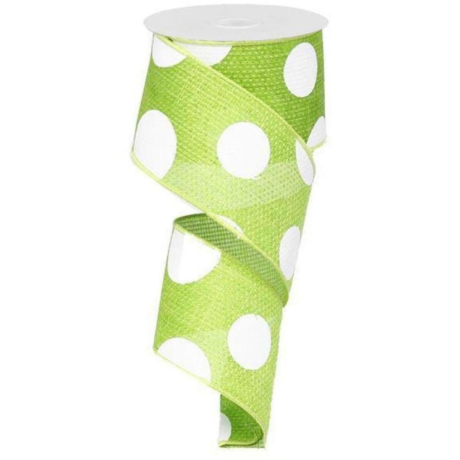Shop For 2.5" Faux Burlap Giant Polka Dot Ribbon: Lime Green & White (10 Yards) at Michelle's aDOORable Creations