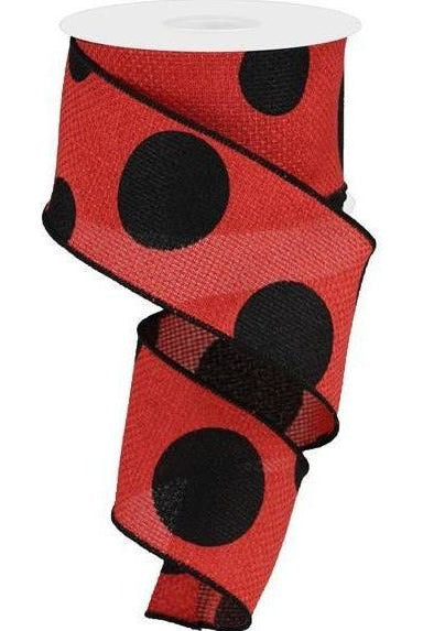 2.5" Faux Burlap Giant Polka Dot Ribbon: Red & Black (10 Yards) - Michelle's aDOORable Creations - Wired Edge Ribbon