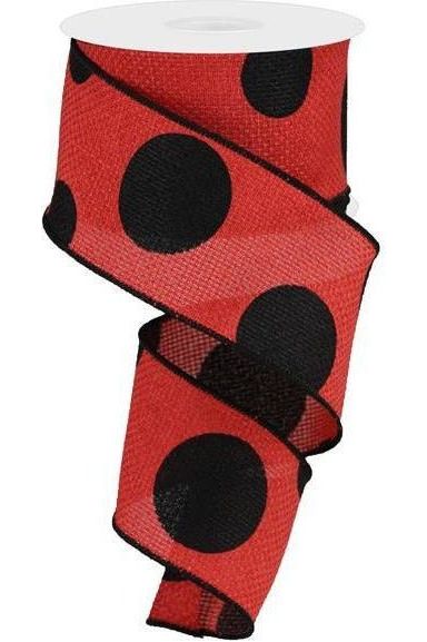 2.5" Faux Burlap Giant Polka Dot Ribbon: Red & Black (10 Yards) - Michelle's aDOORable Creations - Wired Edge Ribbon
