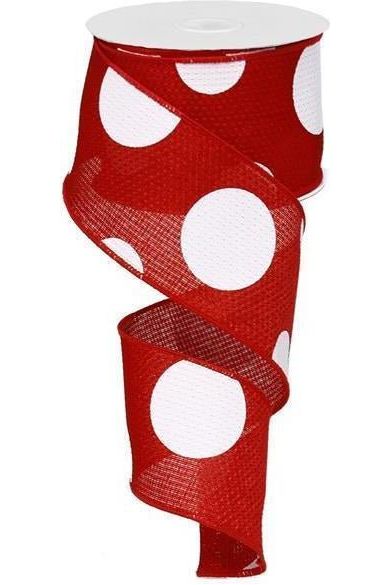 2.5" Faux Burlap Giant Polka Dot Ribbon: Red & White (10 Yards) - Michelle's aDOORable Creations - Wired Edge Ribbon