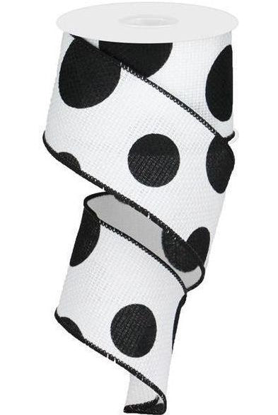 Shop For 2.5" Faux Burlap Giant Polka Dot Ribbon: White & Black (10 Yards) RG0186227