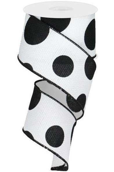 Shop For 2.5" Faux Burlap Giant Polka Dot Ribbon: White & Black (10 Yards) at Michelle's aDOORable Creations