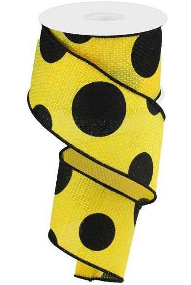 Shop For 2.5" Faux Burlap Giant Polka Dot Ribbon: Yellow & Black (10 Yards) RG01862N6