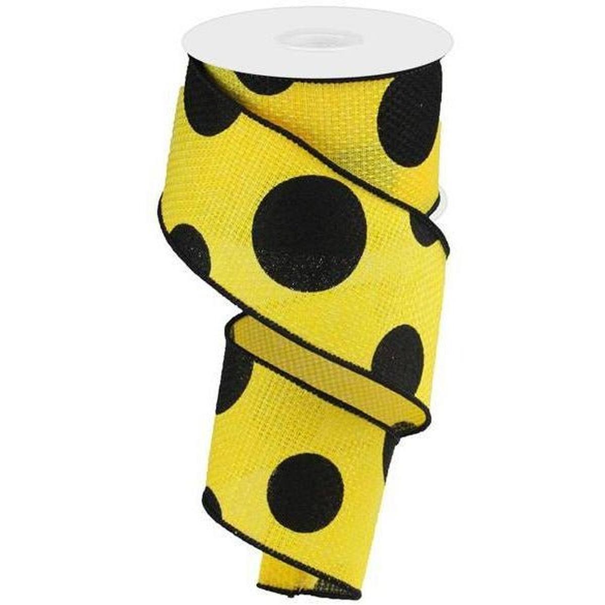 Shop For 2.5" Faux Burlap Giant Polka Dot Ribbon: Yellow & Black (10 Yards) at Michelle's aDOORable Creations