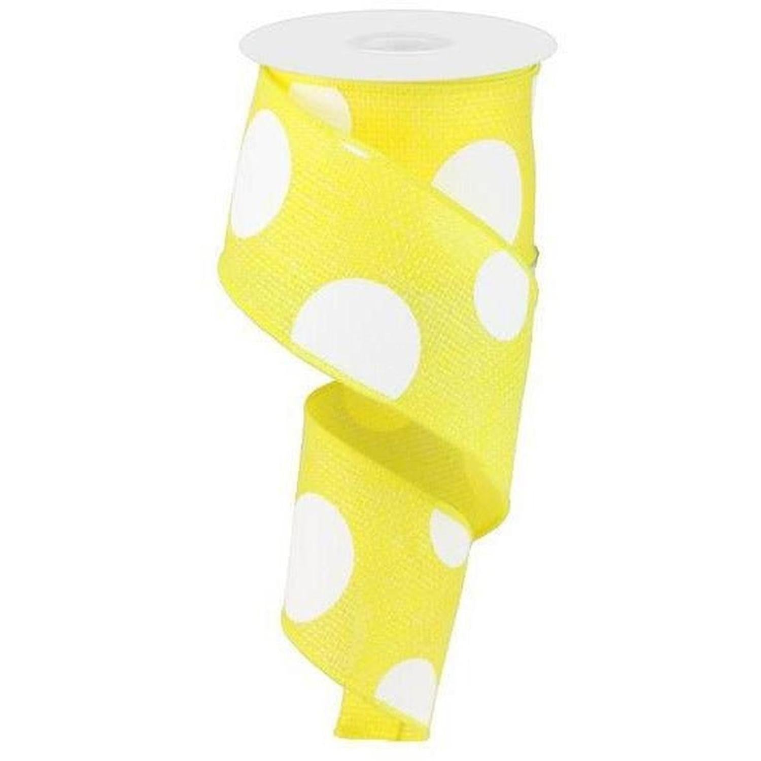 2.5" Faux Burlap Giant Polka Dot Ribbon: Yellow & White (10 Yards)