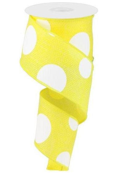 2.5" Faux Burlap Giant Polka Dot Ribbon: Yellow & White (10 Yards) - Michelle's aDOORable Creations - Wired Edge Ribbon