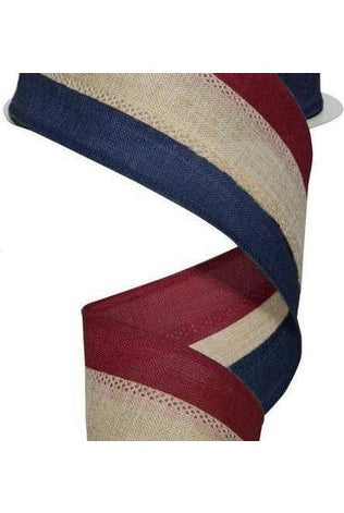 Shop For 2.5" Faux Burlap Striped Ribbon: Burgundy, Beige, Navy (10 Yards) RG1604W7