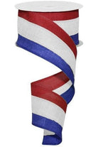 2.5" Faux Burlap Striped Ribbon: Red, White, Blue (10 Yards) - Michelle's aDOORable Creations - Wired Edge Ribbon