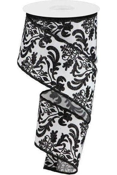 Shop For 2.5" Faux Dupioni Damask Ribbon: Black & White (10 Yards) at Michelle's aDOORable Creations